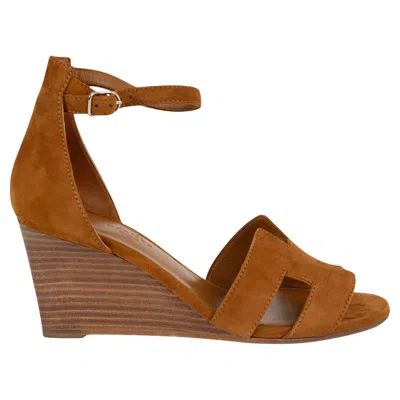 Pre-owned Hermes Camel Brown Suede Legend Wedge Sandals Shoes 36