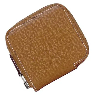 Pre-owned Hermes Camel Gold Leather Epsom Leather Silk Coin Purse/coin Case ()