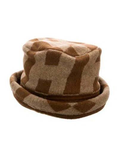 Pre-owned Hermes Camel Hair H En Bias Bucket Hat In Brown