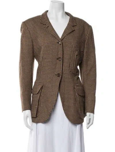 Pre-owned Hermes Camel Hair Houndstooth Print Blazer In Brown/neutrals