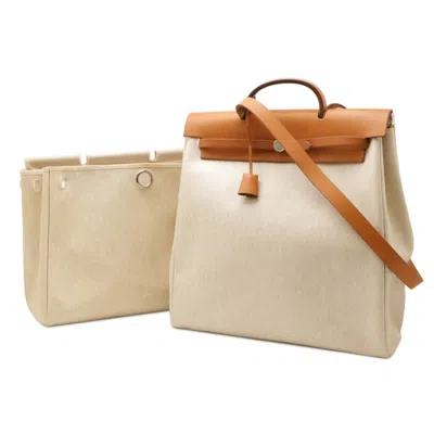 Pre-owned Hermes Camel Natural Toile H Leather Handbag Shoulder Bag ()