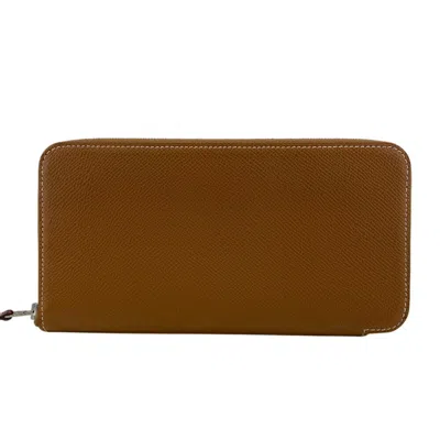 Pre-owned Hermes Camel Orange Leather Long Wallet (bi-fold) ()