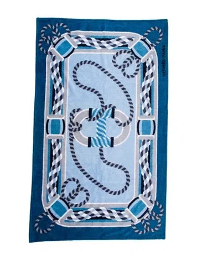Pre-owned Hermes Canoe H Beach Towel In Blue