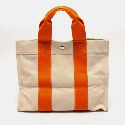 Pre-owned Hermes Bora Bora Pm Tote Bag Canvas Beige Orange Orange