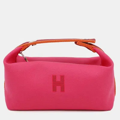 Pre-owned Hermes Canvas Bride-a-brac Hibiscus Pm Bag In Pink