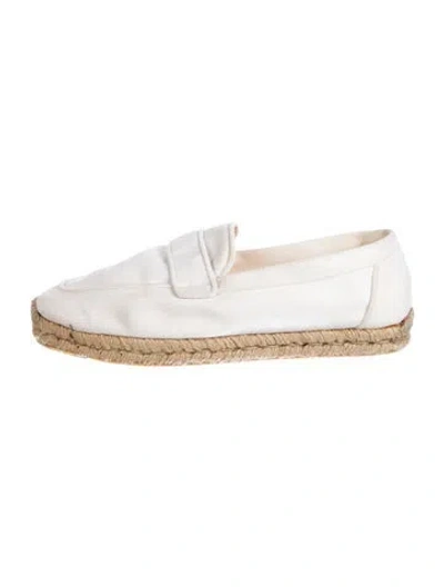 Pre-owned Hermes Canvas Embroidered Accent Espadrilles In White