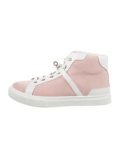 Pre-owned Hermes Canvas High-top Sneakers In Pink