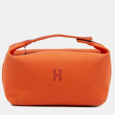 Pre-owned Hermes Canvas Large Toile Bride A Brac Case In Orange