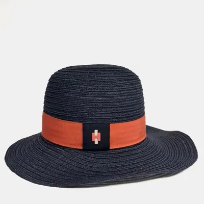 Pre-owned Hermes Canvas Leather Navy Hat In Blue