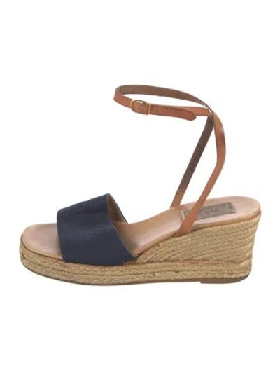 Pre-owned Hermes Canvas Leather Trim Embellishment Espadrilles In Blue