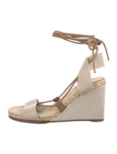 Pre-owned Hermes Canvas Leather Trim Embellishment Espadrilles In Neutral