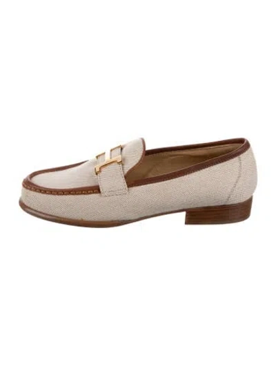 Pre-owned Hermes Canvas Leather Trim Embellishment Loafers In Neutral