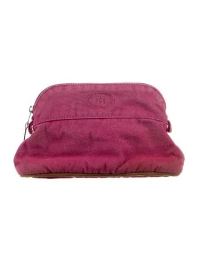 Pre-owned Hermes Canvas Mini Bolide Cosmetic Pouch In Pink