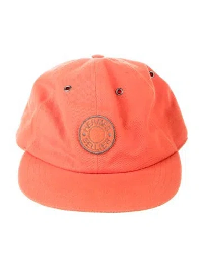 Pre-owned Hermes Canvas Sellier Baseball Cap In Orange