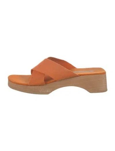 Pre-owned Hermes Canvas Slides In Orange
