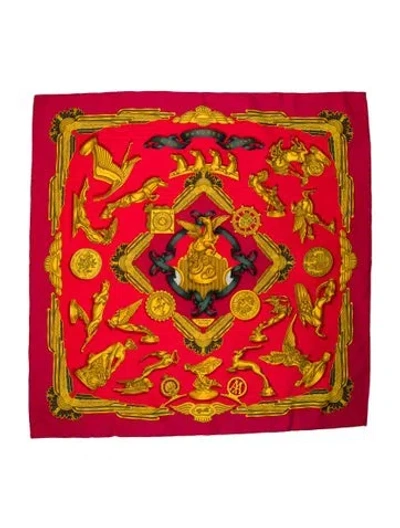 Pre-owned Hermes Caparaçons Silk Scarf In Red