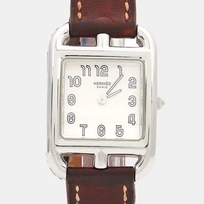 Pre-owned Hermes Cape Cod Cc1.210 Quartz Stainless Steel Womens Wristwatch 23 Mm In White