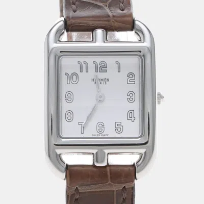 Pre-owned Hermes Cape Cod Cc1.210a Quartz Stainless Steel Womens Wristwatch 23 Mm In Silver