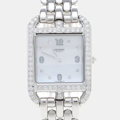 Pre-owned Hermes Cape Cod Cc1.235 Stainless Steel Quartz Women's Wristwatch 33 Mm In Silver