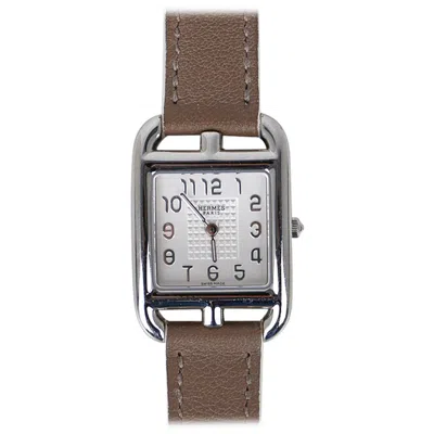Pre-owned Hermes Cape Cod Steel Watch Etoupe Calfskin Band New W/ Box In Multi