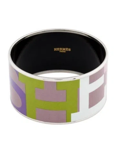 Pre-owned Hermes "capitales" Extra Wide Enamel Bangle, 7.5" In Multi