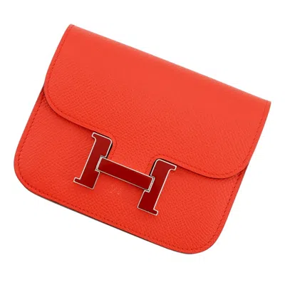 Pre-owned Hermes Capucine Epsom Leather Coin Purse/coin Case () In Orange