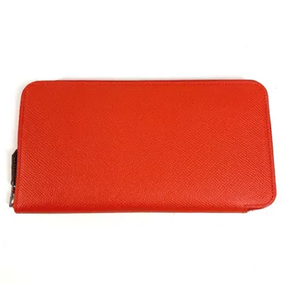 Pre-owned Hermes Capucine Orange Epsom Leather Long Wallet (bi-fold) ()