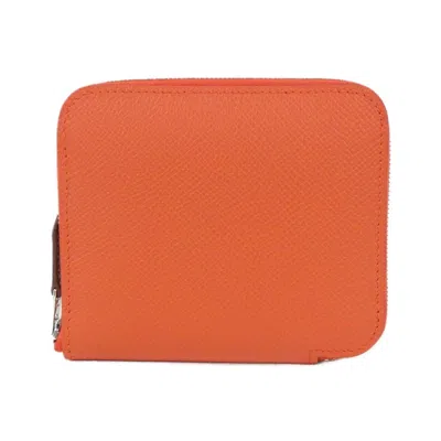 Pre-owned Hermes Capucine Red Color Epsom Leather Silk Coin Purse/coin Case () In Capucine, Red Color