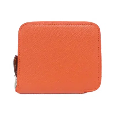 Pre-owned Hermes Capucine Red Color Epsom Leather Silk Wallet (bi-fold) ()