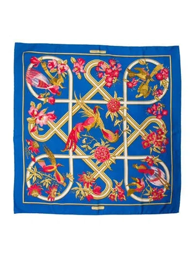 Pre-owned Hermes Caraïbes Silk Scarf In Blue