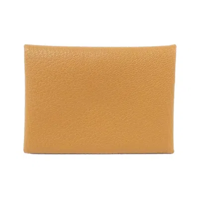 Pre-owned Hermes Caramel Chevre Leather Coin Purse/coin Case () In Brown