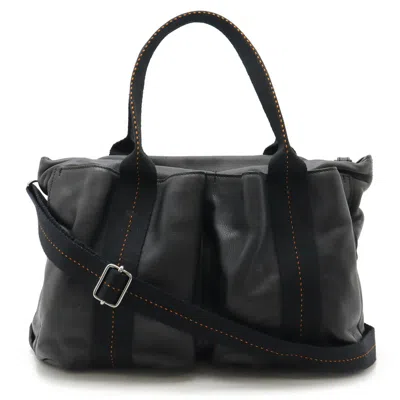 Pre-owned Hermes Caravan Horizontal Black Orange Veau Derma Shoulder Bag Tote Bag ()