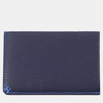 Pre-owned Hermes Card Case "hsellier" Verso Blue Indigo/blue Hydra Evergrain