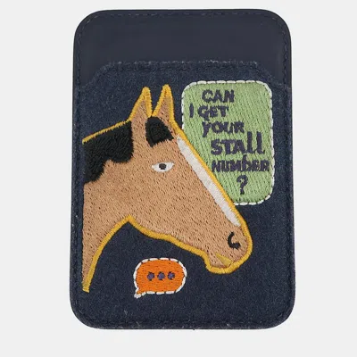 Pre-owned Hermes Card Case Magsafe Eman Tole Number Bluenavy/multicolor Swift Leather Felt