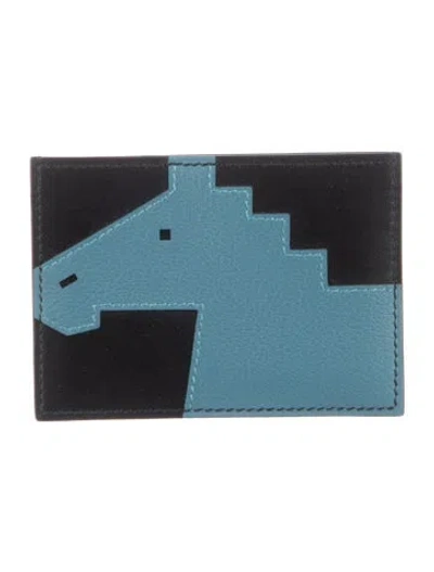 Pre-owned Hermes Card Holder In Black/blue
