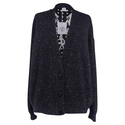 Pre-owned Hermes Cardigan Brides De Gala Twillaine Noir Tweed 40 / 8 In Black