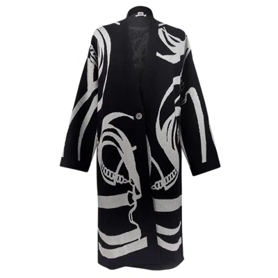 Pre-owned Hermes Cardigan Coat Promenade Du Matin Black / White Cashmere 34 / 6