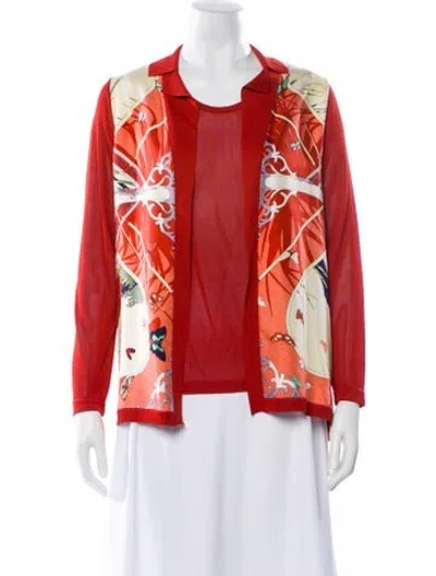Pre-owned Hermes Cardigan Set Silk Sweater In Red
