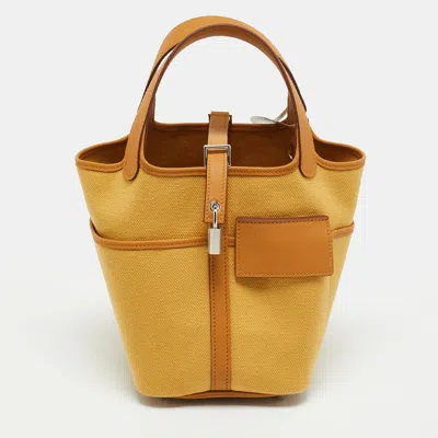 Pre-owned Hermes Cargo Picotin Lock 18 Desert/sesame Toile Goeland And Swift Leather Tote In Beige