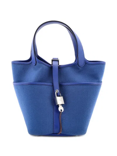 Pre-owned Hermes Cargo Picotin Lock Bag Canvas And Swift Pm Bucket Bag In Blue