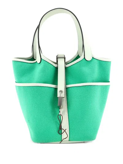 Pre-owned Hermes Cargo Picotin Lock Bag Canvas And Swift Pm Bucket Bag In Green