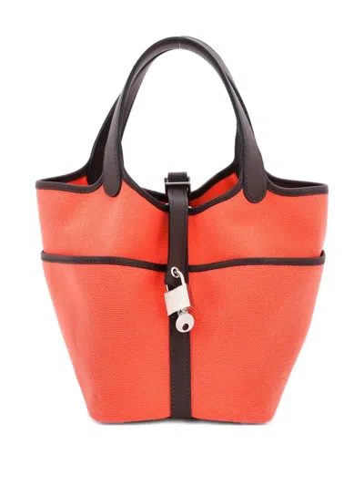 Pre-owned Hermes Cargo Picotin Lock Bag Canvas And Swift Pm Bucket Bag In Orange