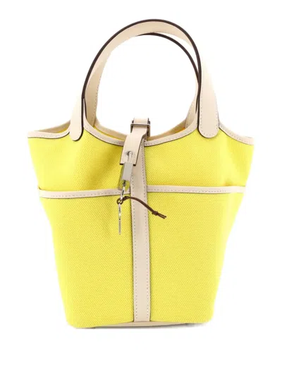Pre-owned Hermes Cargo Picotin Lock Bag Canvas And Swift Pm Bucket Bag In Yellow