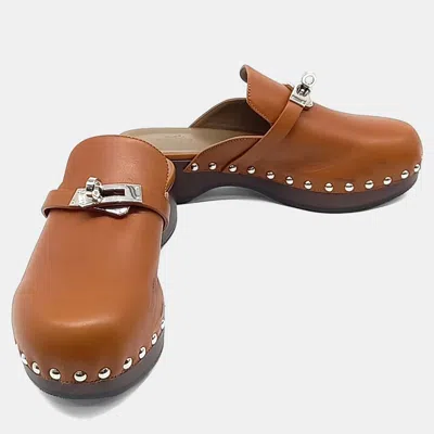 Pre-owned Hermes Hermès Carlotta Brown Leather Mules Eu 36