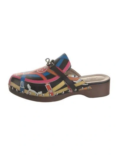 Pre-owned Hermes Carlotta Cavalcadour Leather Mules In Black