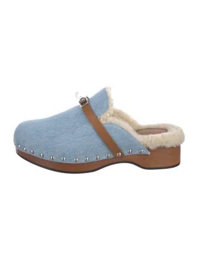 Pre-owned Hermes Carlotta Denim Mules In Blue