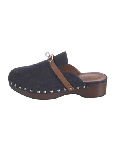 Pre-owned Hermes Carlotta Denim Mules W/ Tags In Blue