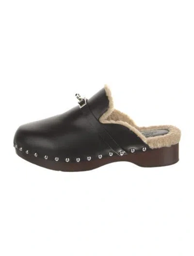 Pre-owned Hermes Carlotta Leather Mules In Black