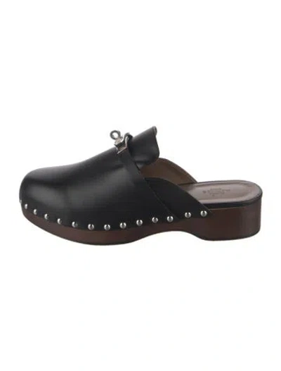 Pre-owned Hermes Carlotta Leather Mules In Black