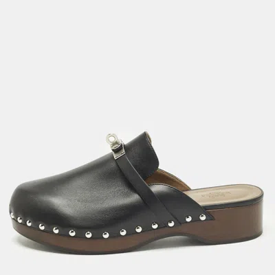 Pre-owned Hermes Hermès Carlotta Size 39 Black Leather Mules
